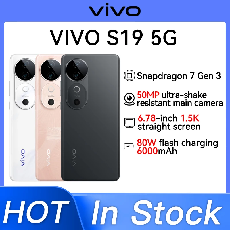 Original New VIVO S19 Snapdragon 7 Gen 3 6.78 inches 2800 × 1260 AMOLED 120Hz 50MP 6000mAh 80W NFC