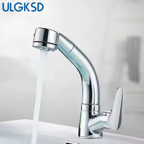 ULGKSD New Basin Faucet 2 Ways Bathroom Crane 360&deg; Rotate Mixer Tap Deck Mount Hot&amp;Cold Sink Sprayer Stretchable Bathroom Faucet