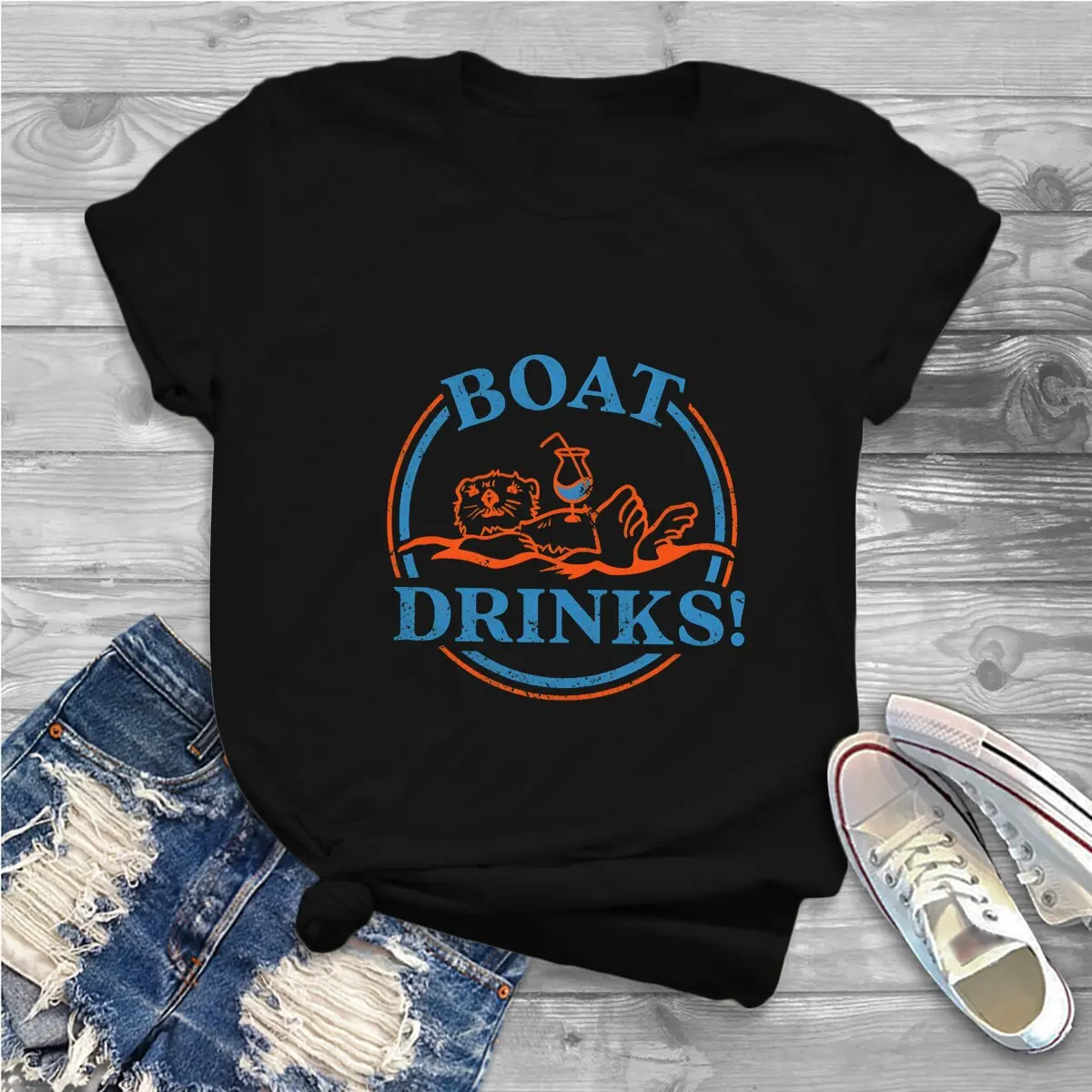 Boat Drinks! O Neck Polyester TShirt Otter Basic T Shirt Women Tops Individuality