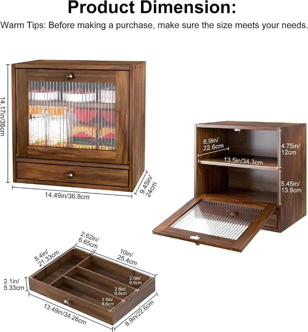 Large Capacity Wooden Bread Box for Kitchen Countertop with Ventilation Holes, Adjustable Shelf, Vintage Farmhouse Design, Keeps Bread Fresh Longer, Retro Brown - view 6