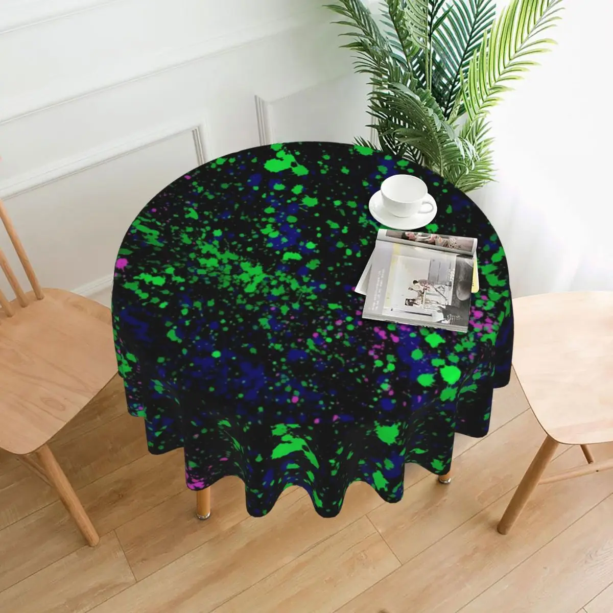 Paint Splatter Design Tablecloth Green Blue Yellow Protection Round Table Cover Funny Graphic Table Cloth For Living Room Dining