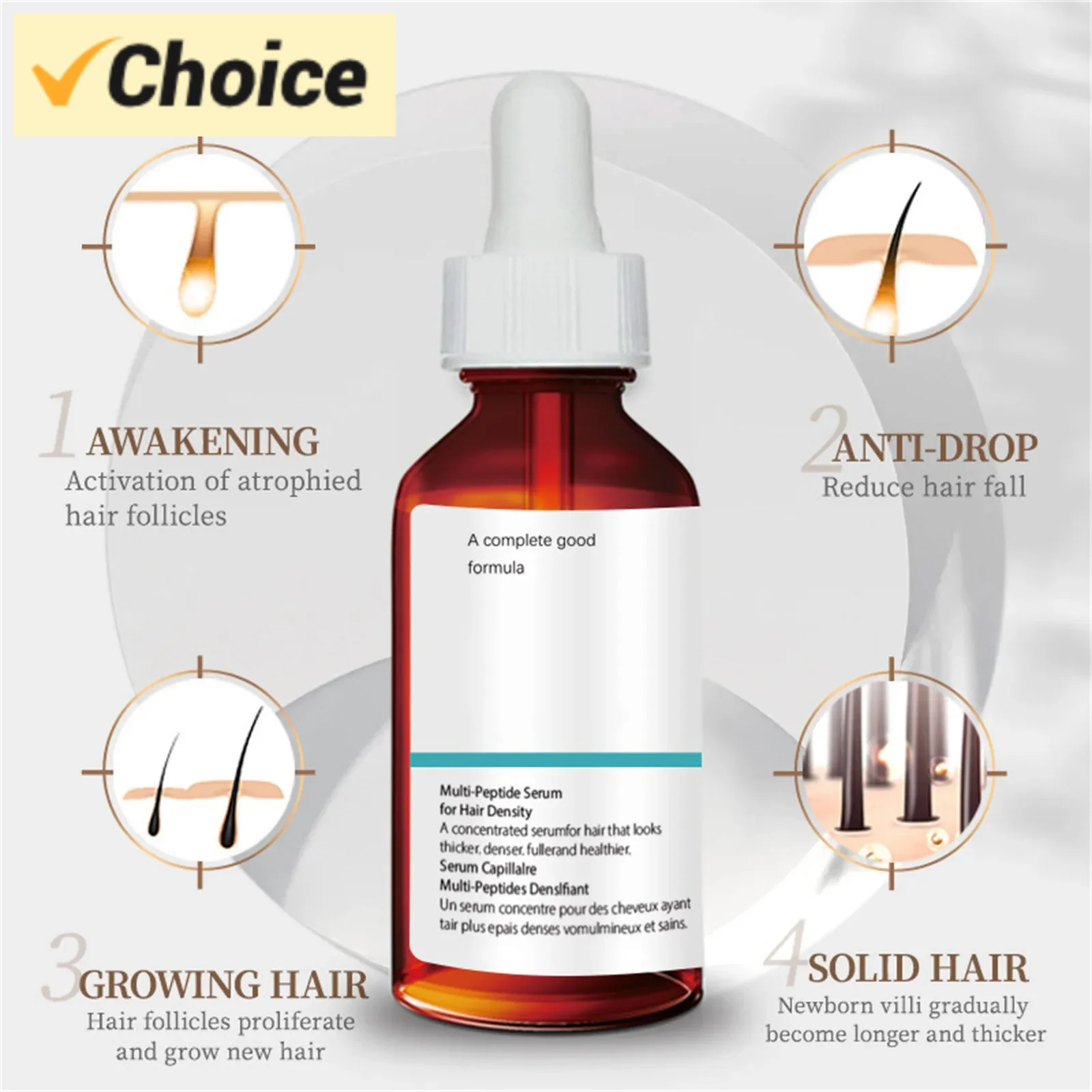 Hair Growth Serum for Thinning Hair, 30mL Vegan Multi Peptide Hair Serum for Hair Growth, Natural Frizzy Hair Serum for Men & Wo