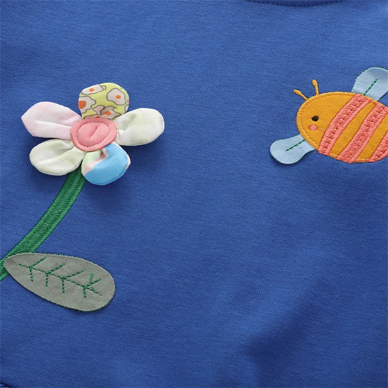 3-8T النحل التطريز طويلة الأكمام الأميرة الفتيات فساتين أزياء الأطفال ملابس الخريف الربيع حزب أزياء الأطفال الفساتين #4