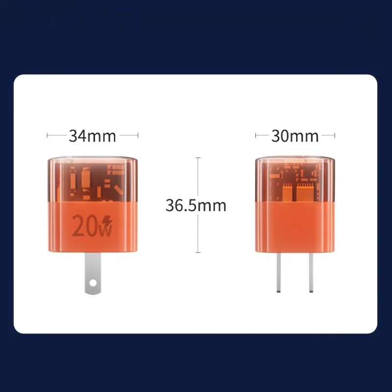 Mini USB Charger โปร่งใส Quick Charge 3.0 QC3.0 PD3.0 20W ประเภท C Fast Charger สําหรับ iPhone 14 13 Samsung Huawei Xiaomi สําหรับ US