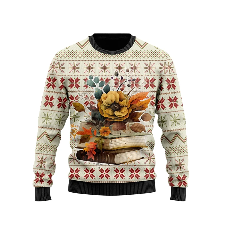 Fashion Library 3D Print Ugly Xmas Sweater For Women Clothes Book Lover Sweatshirts Libraian Merry Christmas Pullovers Sweaters