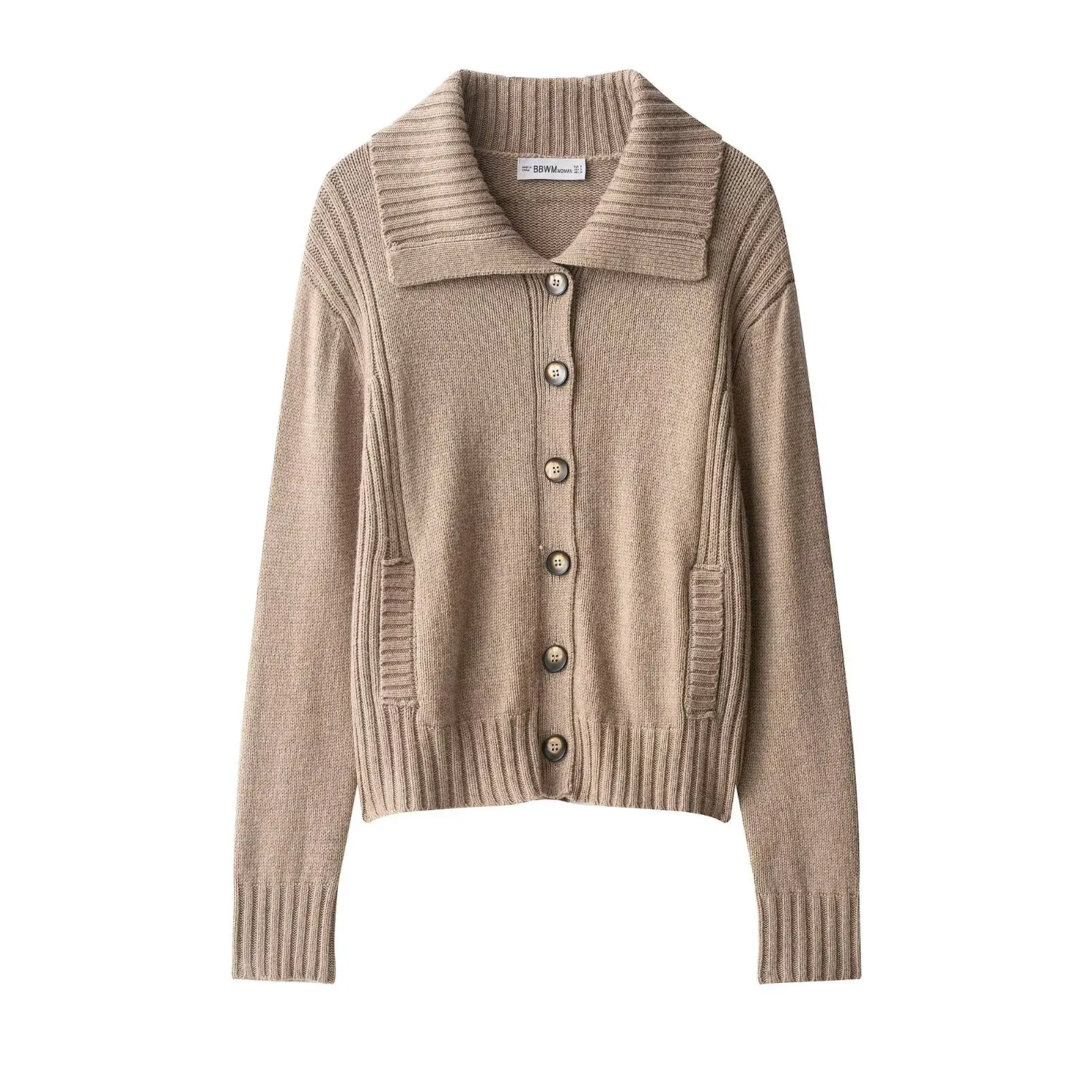 

Winter Women's Knitted Cardigan Fashionable Clothing Relaxed and Gentle VintageRibbed Notch-collar Button-up Coat
