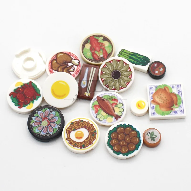 MOC Chinese Food Pattern Tile Building Block Mini Noodles Jiaozi Compatible 98138 14769 3069 City Friend Bricks Assembly Toys