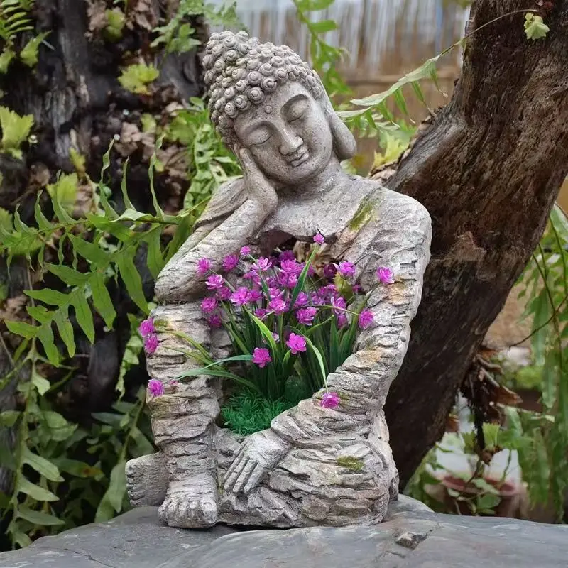 

Zen-Inspired Buddha Statue, Vintage-Style Decorative Piece for Entrance, Tea Room, Homestay, Outdoor Courtyard, Villa Balcony, Garden Flower Pot Decoration