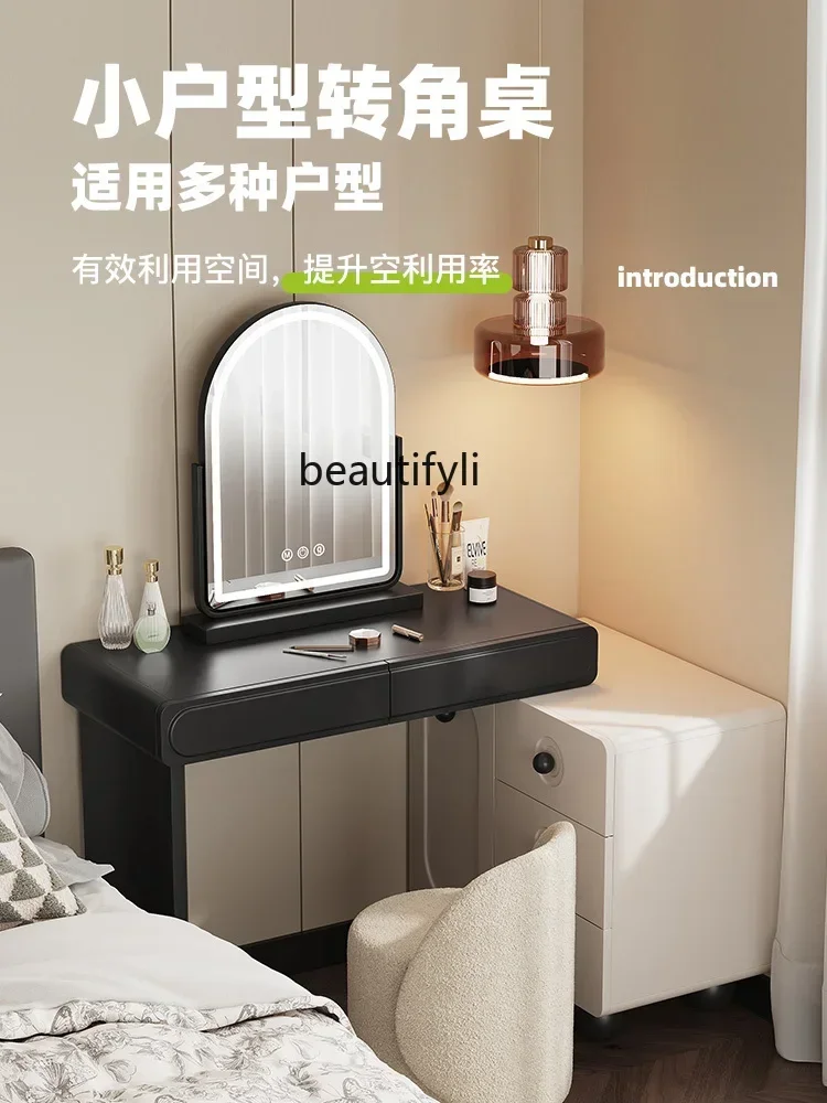 Small apartment cream style dresser storage cabinet integrated new makeup table retractable