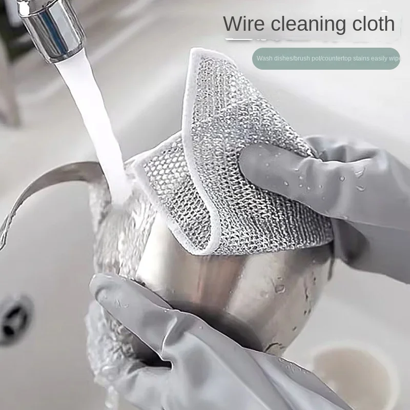 

10 Pcs Single-sided Silver Wire Dishcloth Non-stick Steel Wire Wipes Instead of Steel Wire Ball Wipes Household Dishcloths