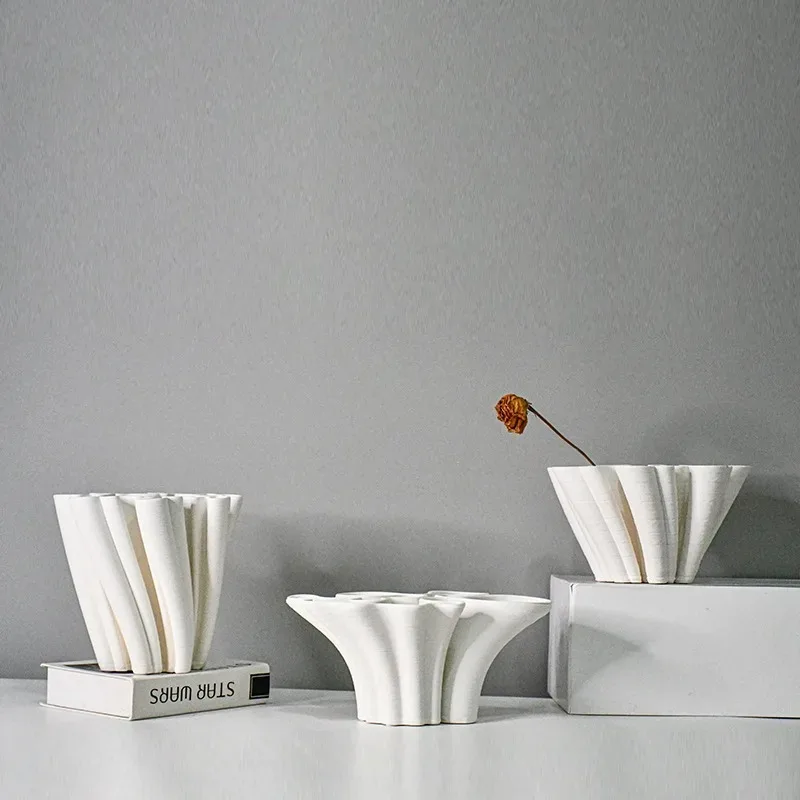 Geometric Ceramic Vase Three-dimensional Fold Pattern Petal Flower Vase Flower Pot Decorative Ornament Home Decoration