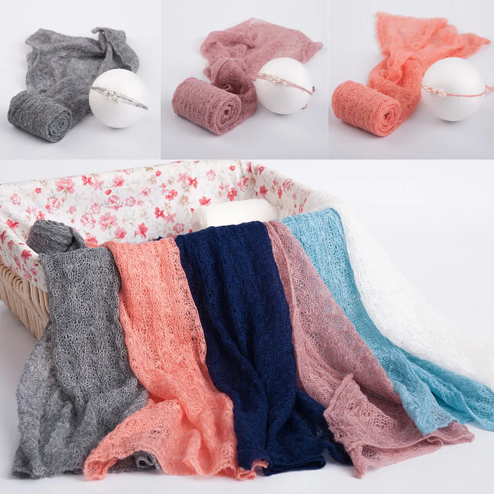 Mohair Baby Wrap Cloth with Headdress Newborn Photo Prop Soft Comfortable Infant Photography Wrap for Studio Or Home Shooting