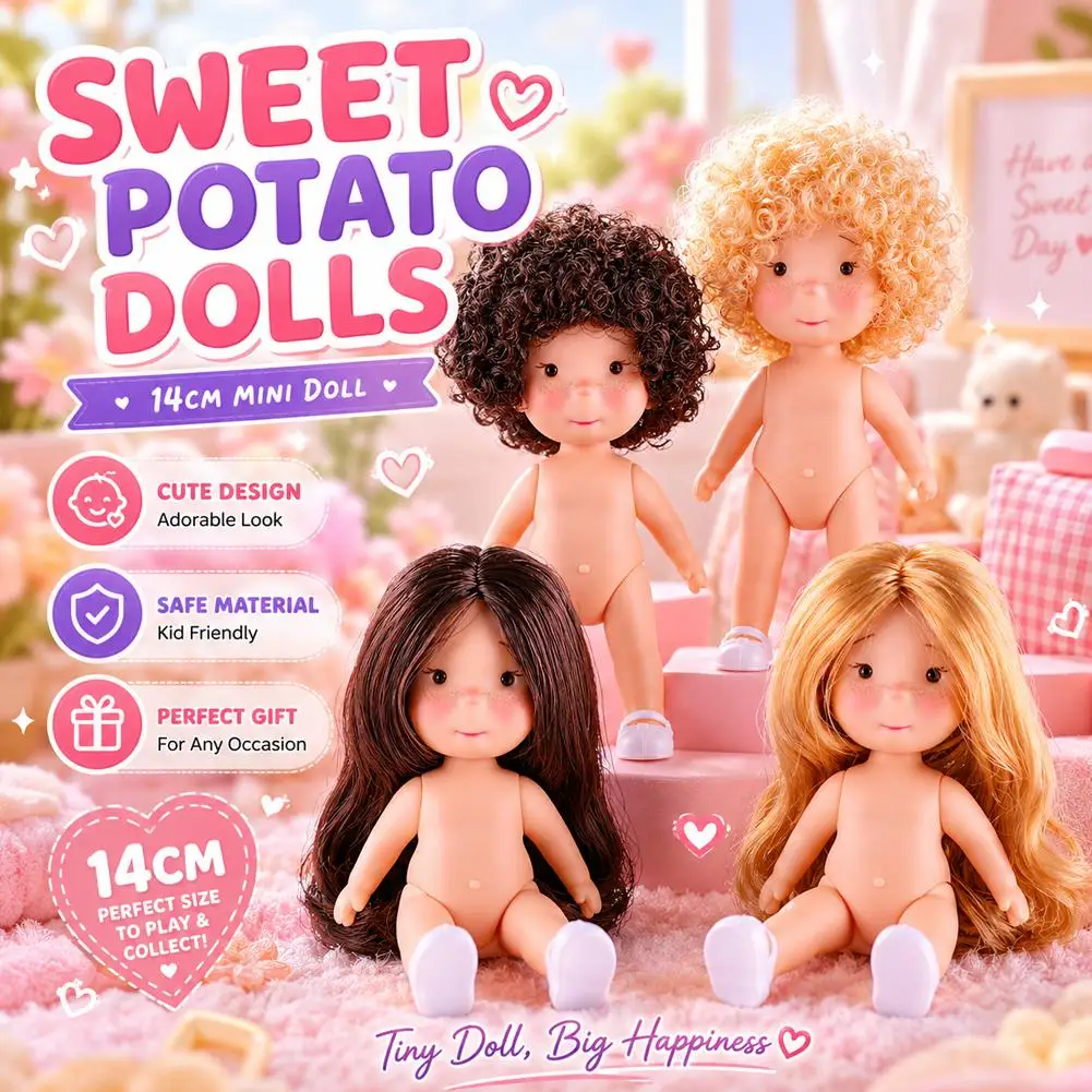 14cm Mini Sweet Potato Doll Vinyl Material 3D Simulation Eye Cute Home Toy Dress Up Dark Skin Mia Potato Dolls Movable Figure