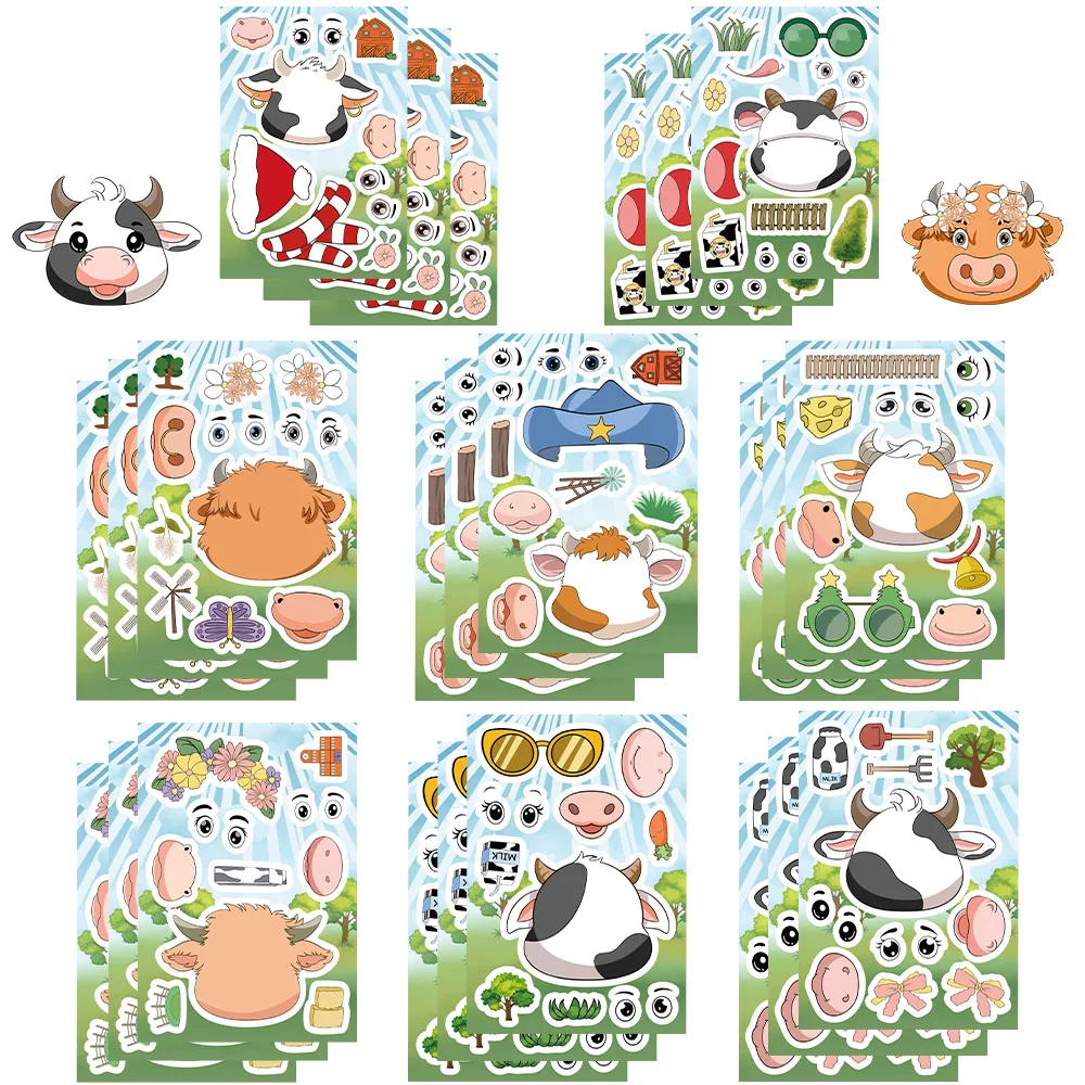 8PCS Cartoon Kleine Kuh Gesicht Ändern Aufkleber Laptop Mobile DIY Wasserdichte Cartoon Aufkleber