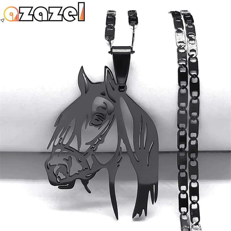 

Gothic Horse Head Pendant Necklace for Women Men Stainless Steel Black Color Animal Horsehead Hollow Necklaces Jewelry N6331