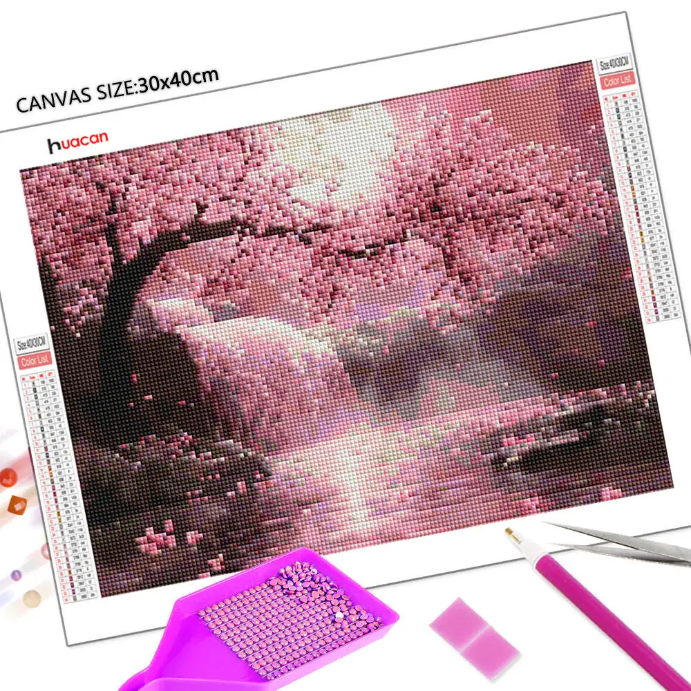 Huacan Cherry Blossom Diamond Painting Waterfall Landscape Diamond Embroidery Tree New 2025 Handmade Gift