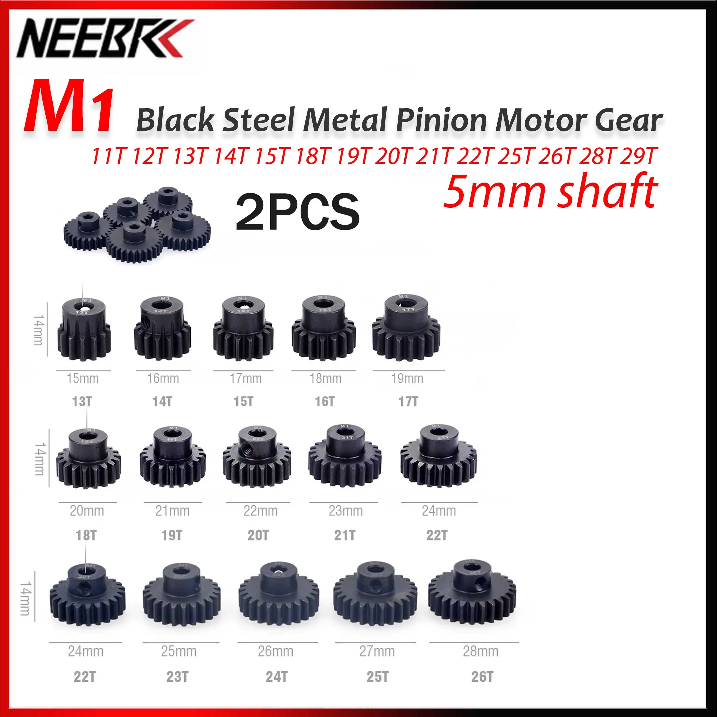 M1 5mm Black Steel Metal Pinion Motor Gear 11T 12T 13T 14T 15T 18T 19T 20T 21T 22T 25T 26T 28T 30T for 1/8 RC Car Accessories