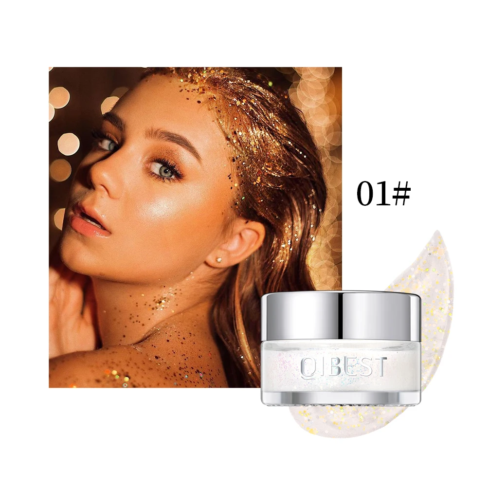 QIBEST Body Glitter Gel Mermaid Sequin Chunky Glitter Face Hair Nail Lip Glitter Gel Lasting Sparkling Lotion Glitter Eye Makeup