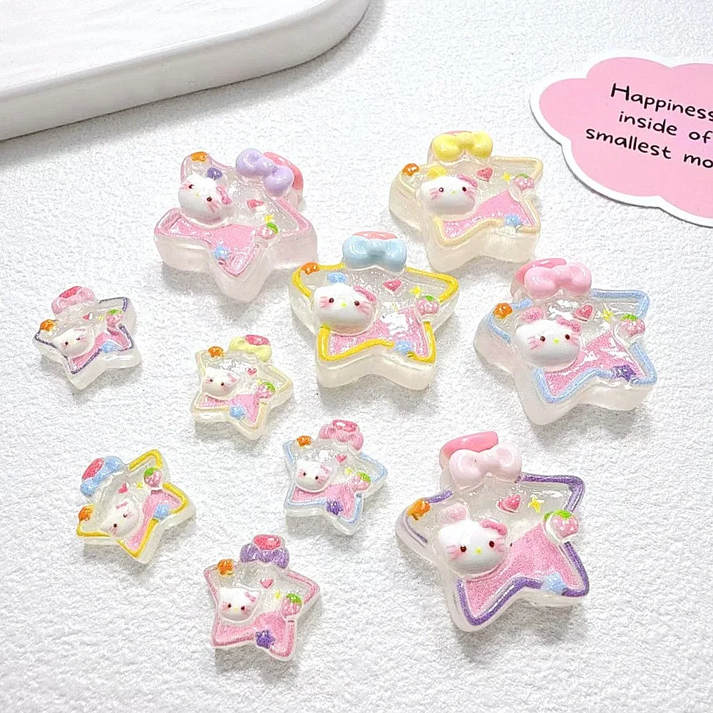 100pcs Kawaii Resin Cartoon Miniature Sanrio Hello Kitty Flatback DIY Keychain Scrapbook Phone Case Keychain Earring Decor - view 3