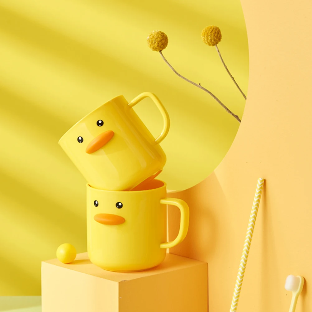 

2Pcs Cute Duck Toothbrush Cups Plastic Bathroom Holder Household Brushing Mug Reusable Multi-Use Drinking Cups for Home Travel