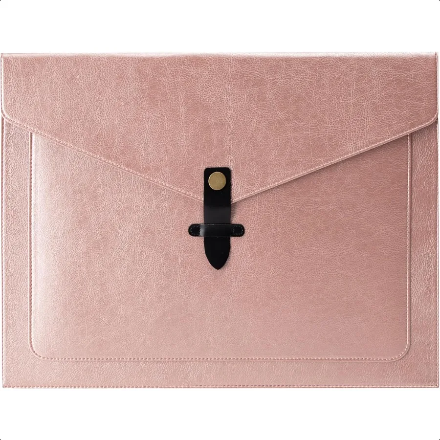 

Pink PU Leather File Folder Snap Closure File Organizer Important Document Folder with Pockets Document Organizer Laptop Sleeve