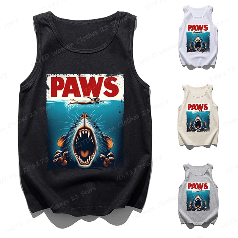 Paws Rat Funny Parody Print Tank Tops Girls Boys Funny Mouse Vests Cartoon Graphic Boys Girls Summer Cotton Sleeveless T-shirts