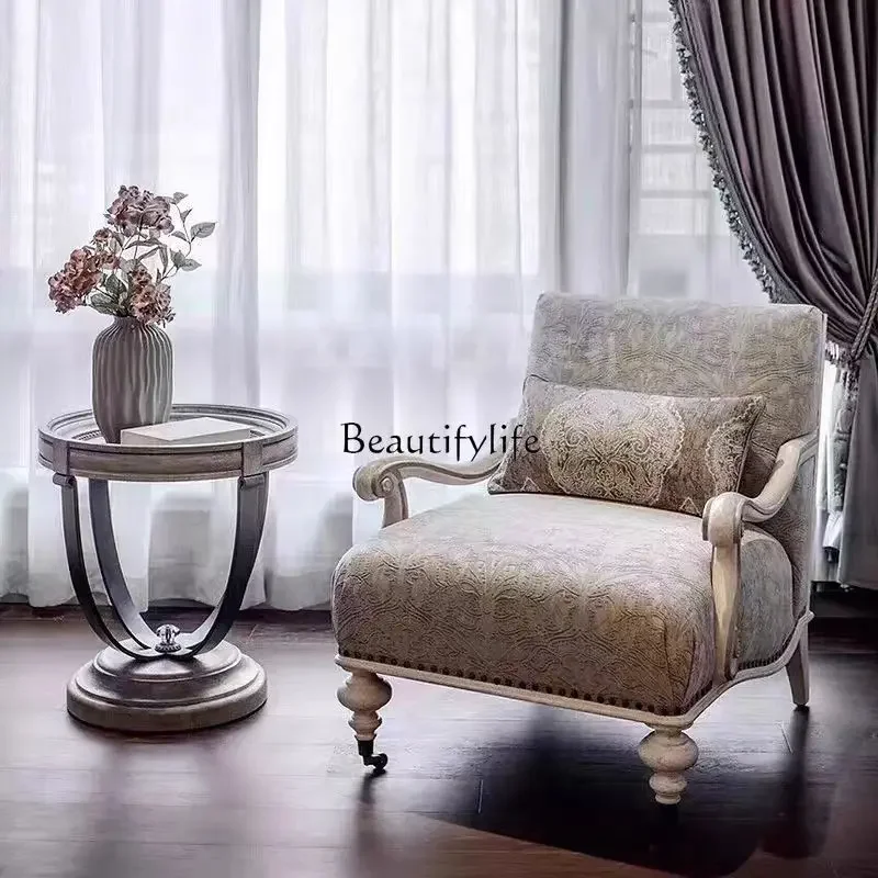 

yj7 American solid wood sofa chair light luxury living room leisure