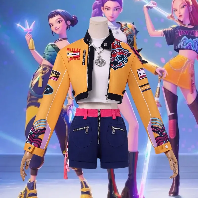 Disfraz de Kpop Demon Hunters Rumi Zoey Mira, disfraz de Kpop Demon Hunters Huntrix Rumi, disfraz de ídolo para mujer de talla grande para Halloween