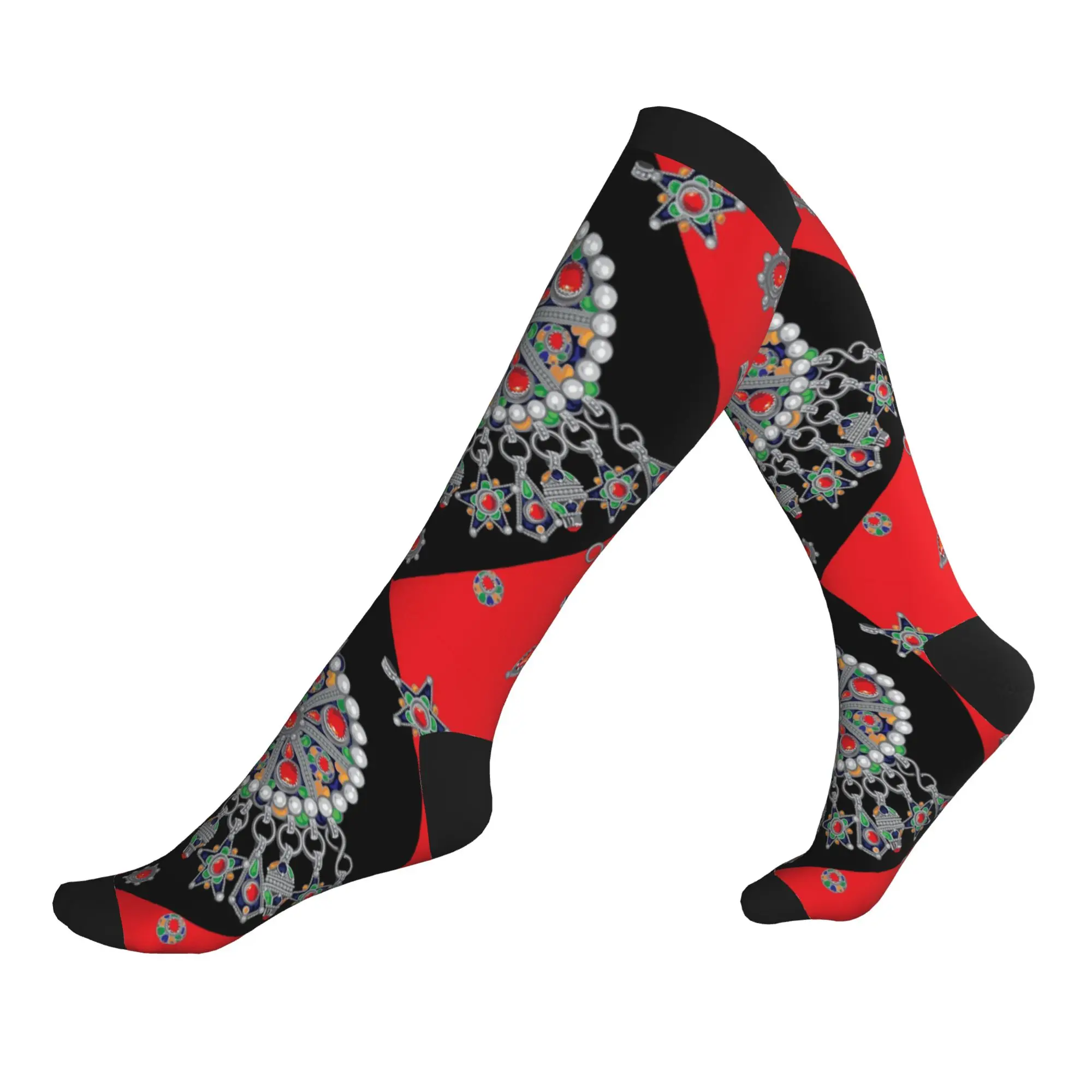 

Printing Kabyle Style Jewelry Socks for Men Women Stretchy Summer Autumn Winter Moroccan Carpet Pattern Sports Compression Socks