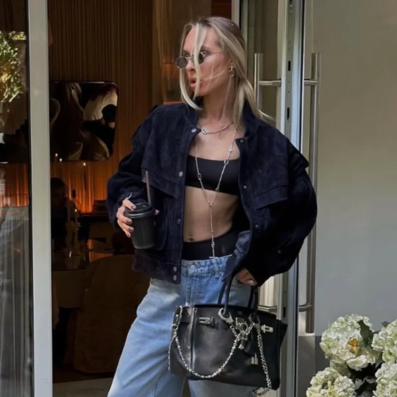 

High-quality Stylish Jacket Casual Chic Vintage Female Motorcycle Street Coat Trend Fashionable 2025 Autumn Female Outerwear