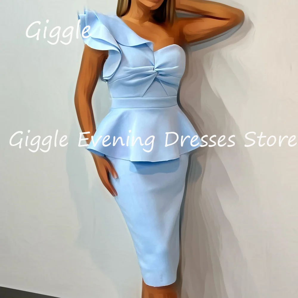 

Giggle Satin Mermaid One-shoulder Arab Ruffle Formal Elegant Prom Gown Knee Length Saudi Evening Party Dresses for Women 2023