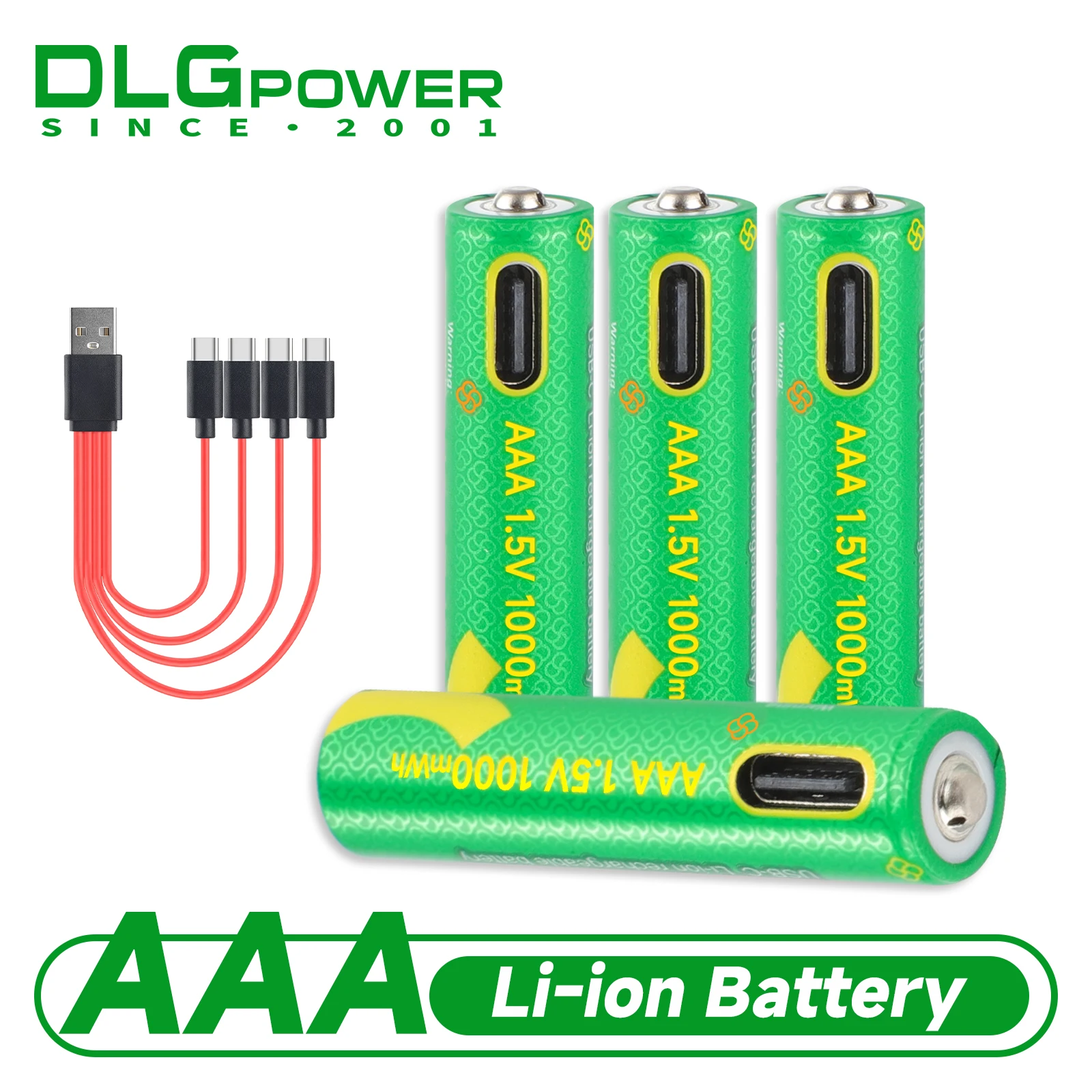 DLGpower Type-C AAA Lithium-ion Rechargeable Batteries 1.5V 1000mwh li-ion Battery for Remote Control Mouse Electric Toy Camera