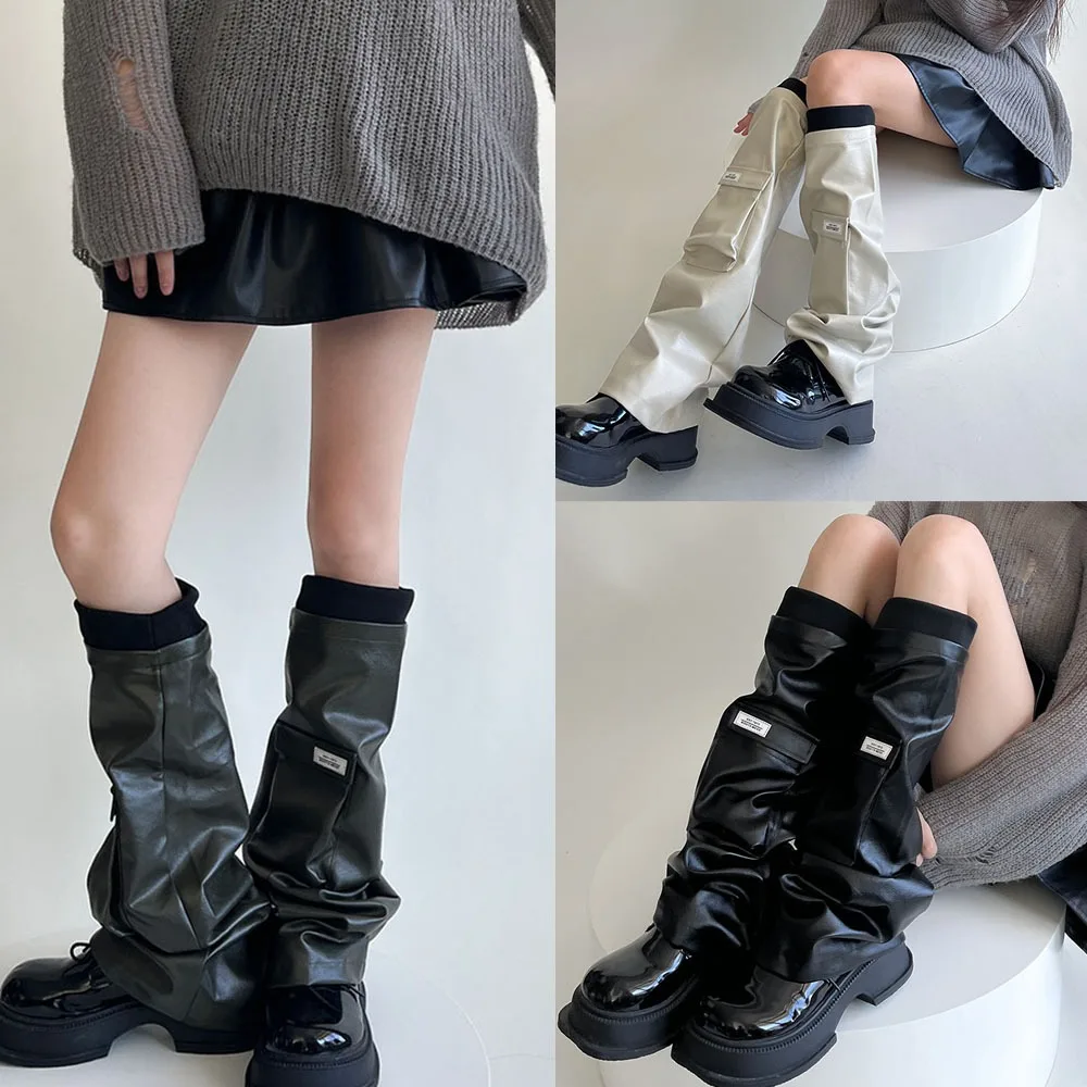 

Lace Leather Leg Covers New Knee High Y2K Foot Covers Soft Warm Boot Socks Women Girls