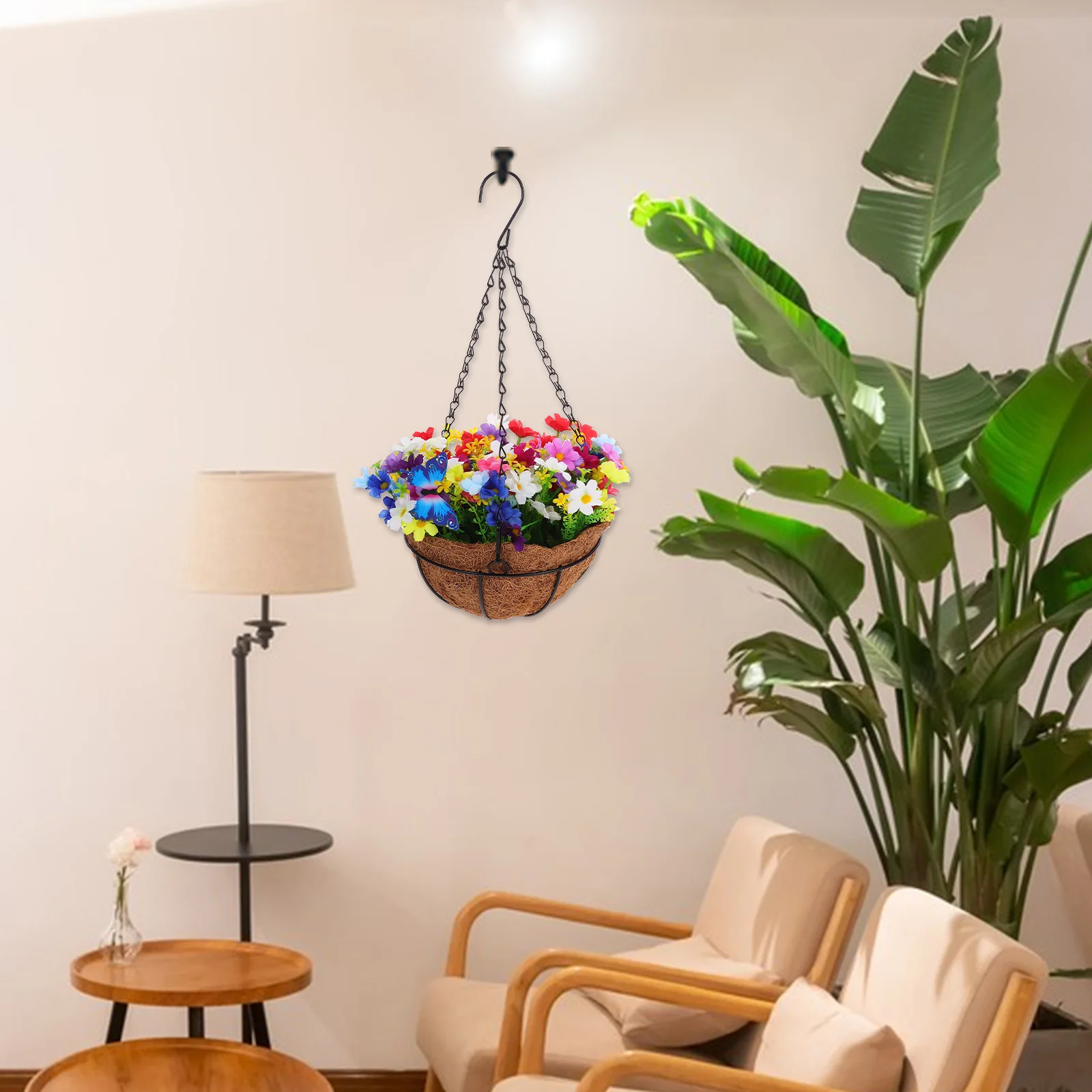 

Hanging Plant Basket Artificial Flower Pot Faux Flowers Hangings Baskets Colorful Iron