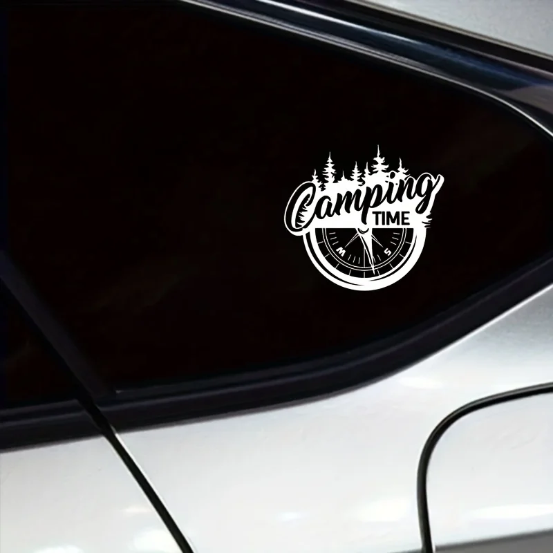 Camping Time Compass Forest Vinyl Decal, Self-adhesive Waterproof Sticker for Car, RV, Camper Van, Glass, Metal & Ceramic Decor