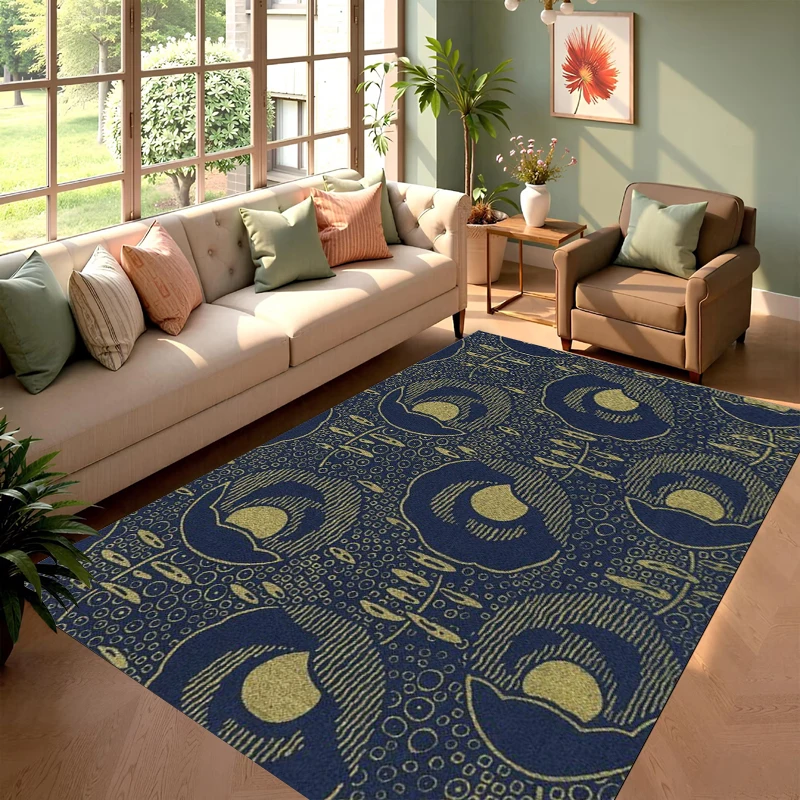 Boho Floral Area Rug Set Navy Blue Black Flower Print NonSlip Floor Mat for Living Room Bedroom Contemporary Home Decor