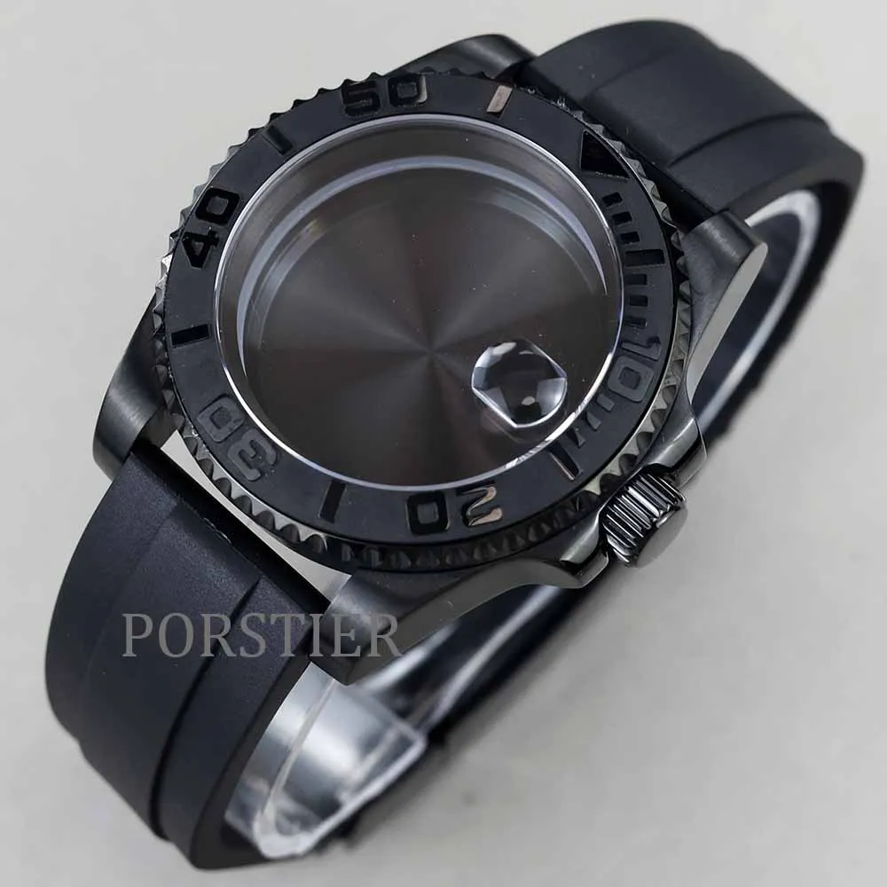 

Diving 40mm Sapphire Glass Black Watch Cases Rubber Strap Parts For Seiko nh34 nh35 nh36 Movement 28.5mm Dial YACHT-MASTER Case