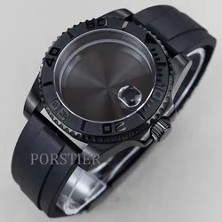 Diving 40mm Sapphire Glass Black Watch Cases Rubber Strap Parts For Seiko nh34 nh35 nh36 Movement 28.5mm Dial YACHT-MASTER Case