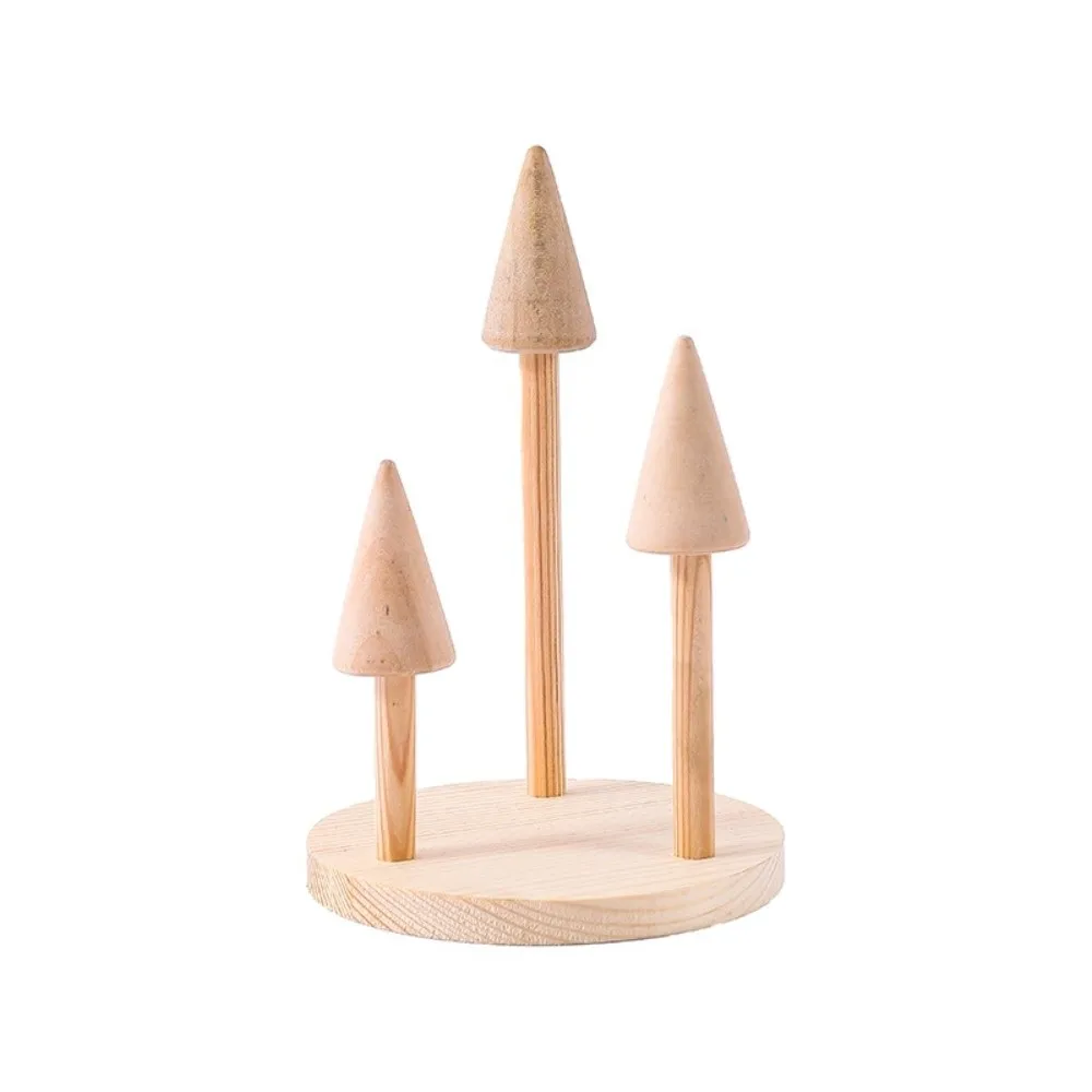 

Creative Round Finger Ring Storage Rack Space Saving Jewelry Display Ring Display Stand Wood Cone Display Props