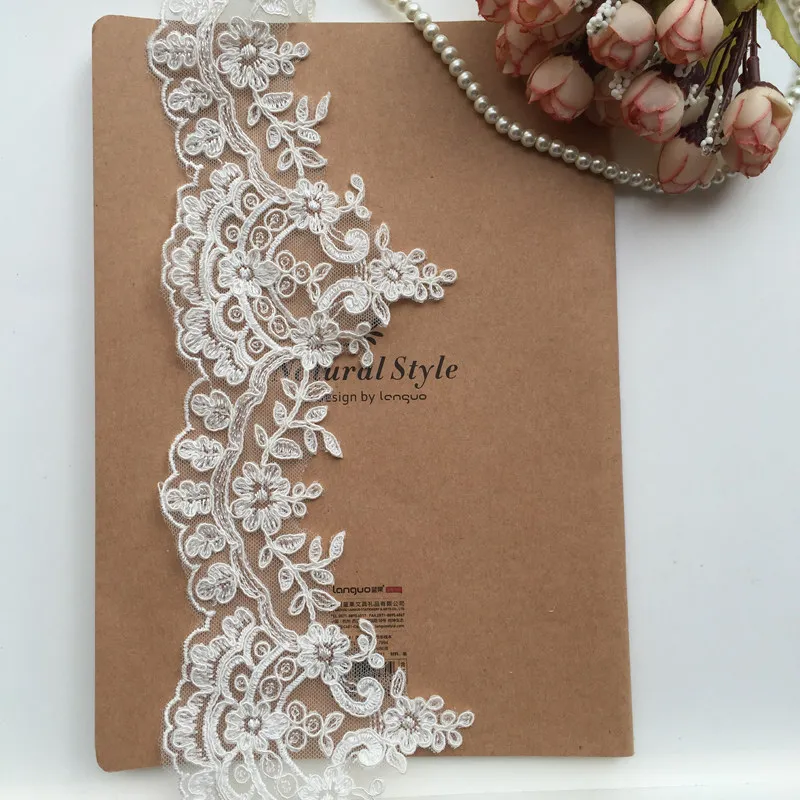 3 Yards/Lot Elfenbeinweiße Rayon-Blumenbordüren-Spitzenborte für Hochzeitsschleier, Vorhänge, Kleidung, Tischdecken und DIY-Zubehör – Detail 5