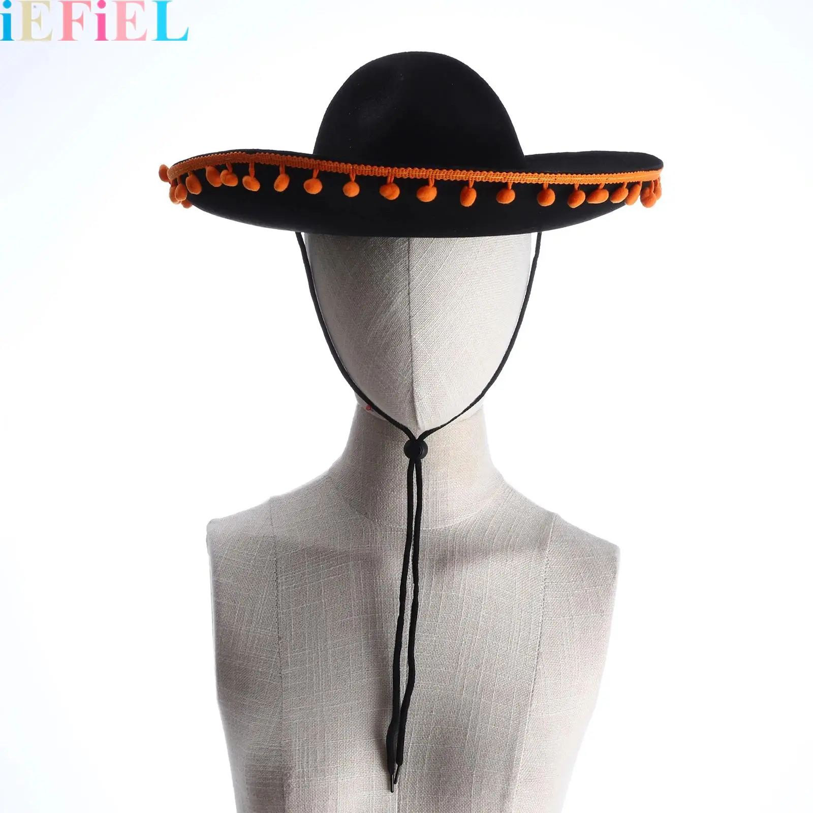 

Halloween Party Accessories Sombrero Mexican Hat Wide Brim Felt Hat Woven Embellish Drawstring Hat Adult Summer Outdoor Sun Hat