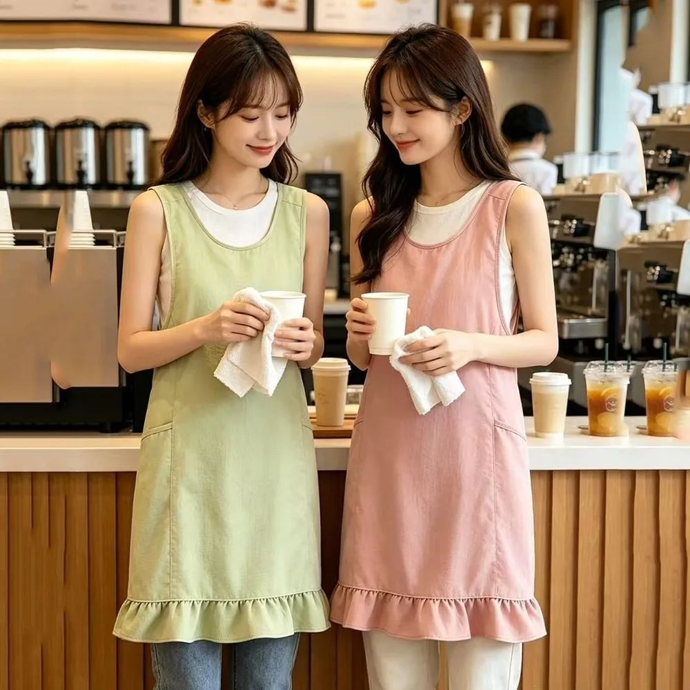 With Pocket Sleeveless Cooking Apron Stain-Resistant Widened Shoulder Straps Kitchen Work Apron Breathable Fabric Adjustable Fit