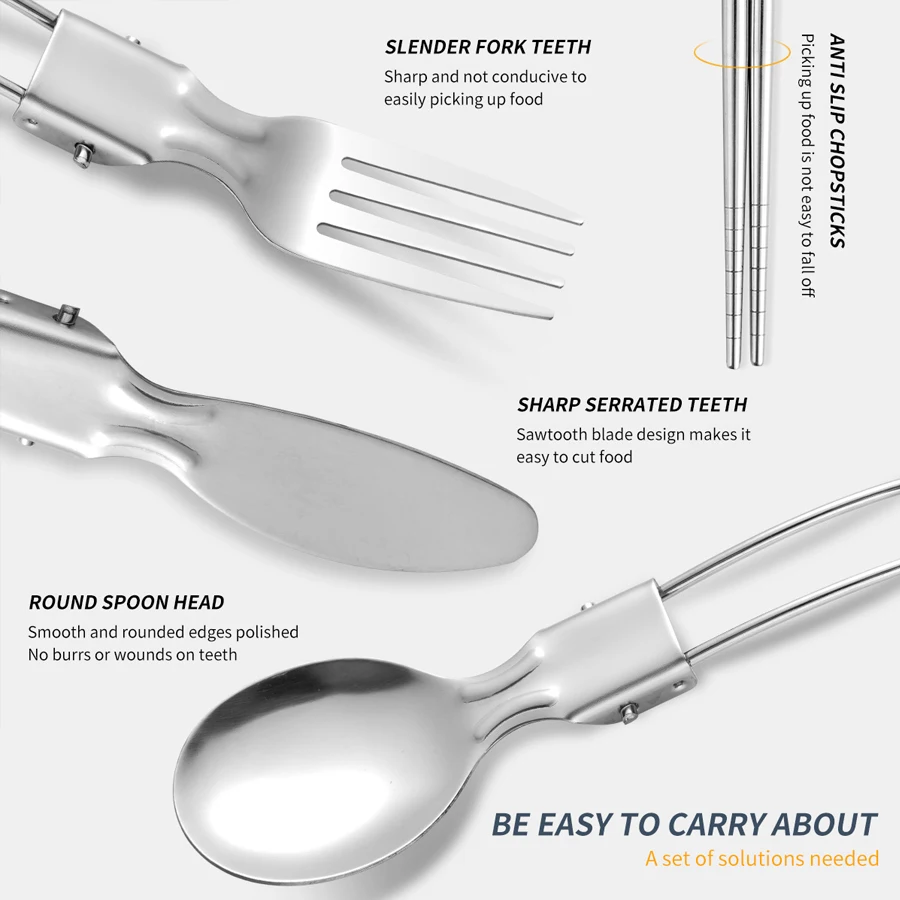 304 Stainless Steel Tableware Three Piece Set Foldableing Knife Spoon Fork and Chopsticks Storage Box Travel Compact Portable Ta