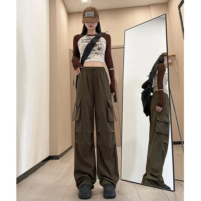 

Повседневные походные спортивные брюки с высокой талией, женские весенне-осенние брюки 2024, новые свободные прямые брюки небольшого размера, удобные брюки