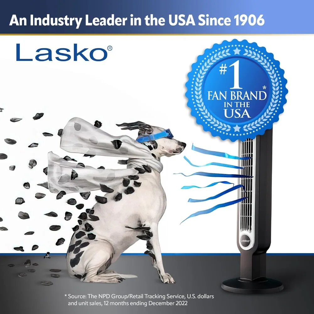 Lasko Oscillating Tower Fan, 3 Quiet Speeds, Timer, Remote Control, for Bedroom, Kitchen, Office, 36