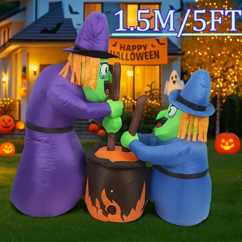 5FT Schlauchboote Spielzeug Halloween Dekorationen Schlepphexen Eingebaute LEDs Outdoor Indoor Party Rasen Hof Garten Halloween Modell Dekor
