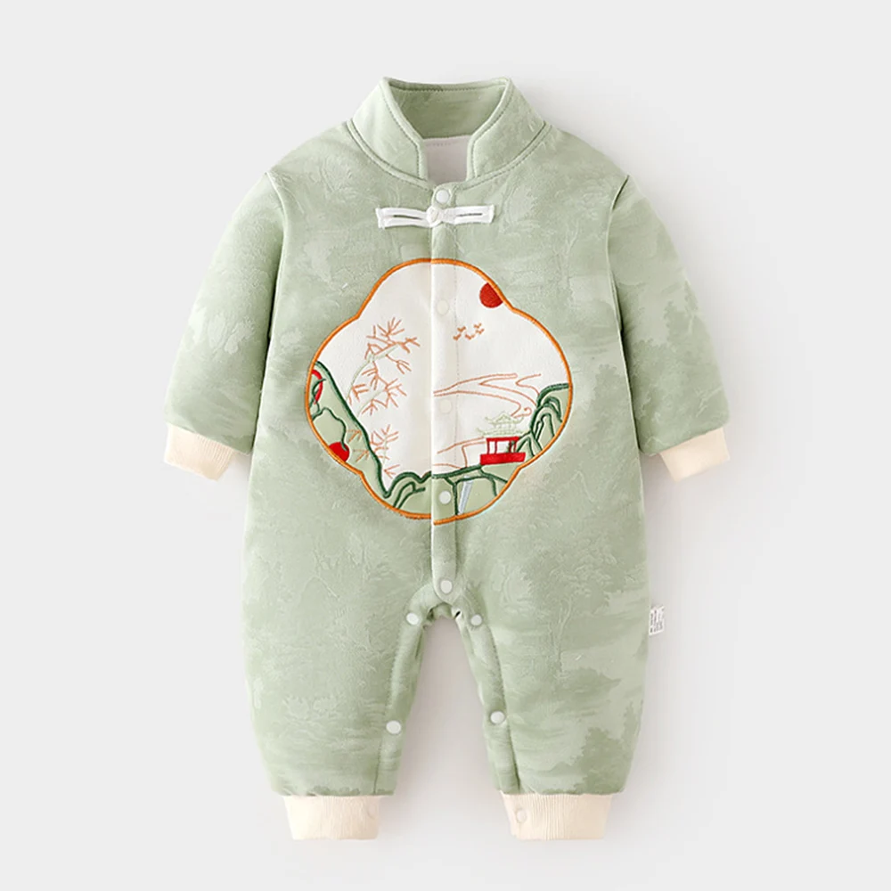 Baby Girl First Birthday Romper Long Sleeve Embroidery Chinese Style Baby Boy Onesie Autumn Winter Warm Newborn Clothes