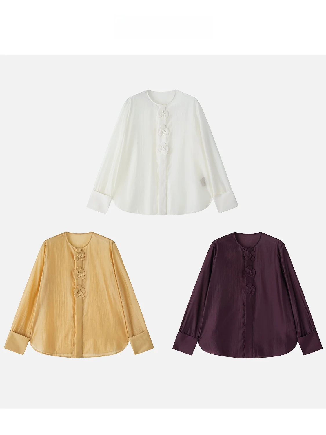 

JINGJING2025 New "La Yun Bone" Silk Blend irt Lightweight Floral Design 3D Splicing irt for Women