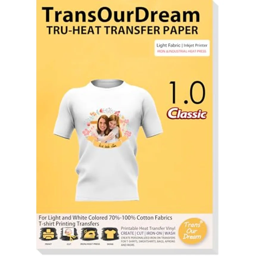 

Iron on Heat Transfer Paper for Fabric 0, 8.5x11 Iron-on Transfers Paper for White and T-Shirts Printable Heat Transfer Vinyl f