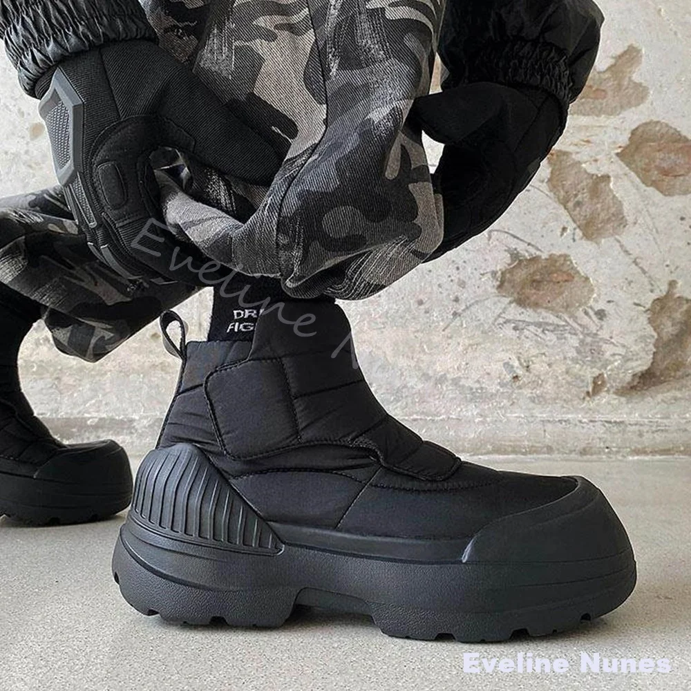 Waterproof Fleece-lined Snow Boots Men Outdoor Casual Black Thick-soled Warm Casual Short Boots 2026 New Hook & Loop Ankle Boots